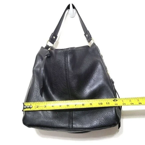 Black Faux Leather Crossbody Shoulder Bag NEW Adjustable Removable Strap 12x11 - Picture 8 of 10